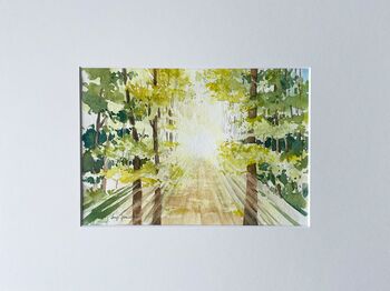 Aquarell Lichtstrahlen Engel Wald