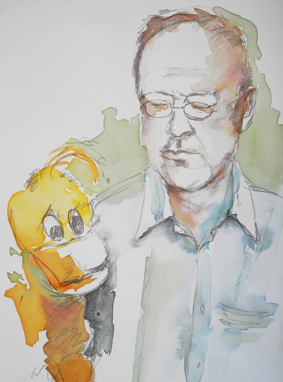 malen am meer portrait mann mit handpuppe handpuppe mann aquarell portrait malerei