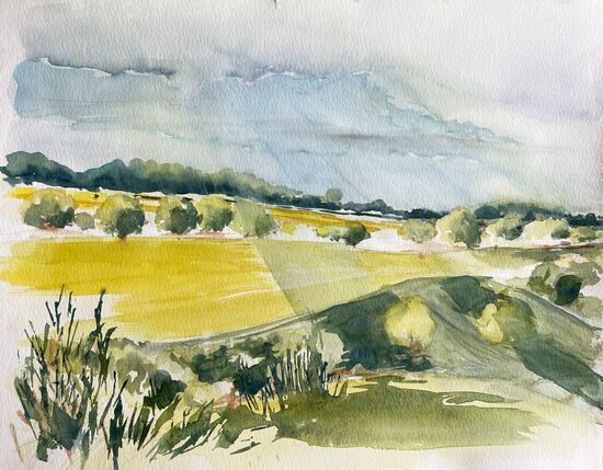 Landschaft mit Lichteinfall Aquarell Malerei