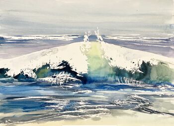 Welle mit Gischt Meer Aquarell