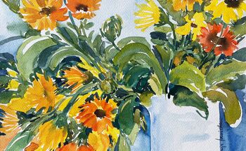 Calendula in der Vase im Aquarell