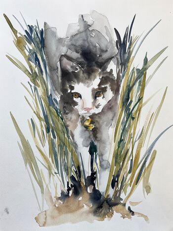 katze im gras malerei aquarell