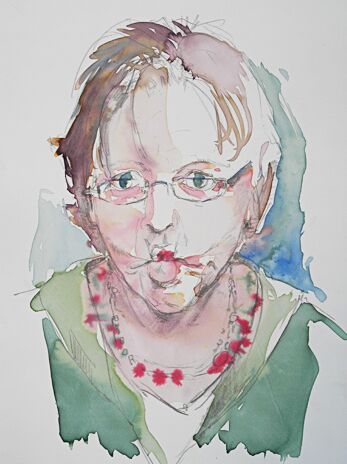 portrait frau oma kuss mund malerei aquarell