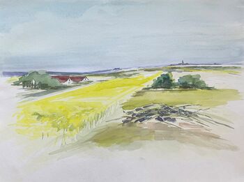 Raps malerei aquarell deich landschaft
