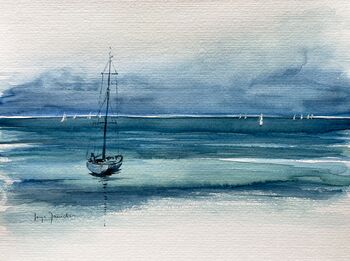 Segelboot im ruhigen Gewässer Aquarell