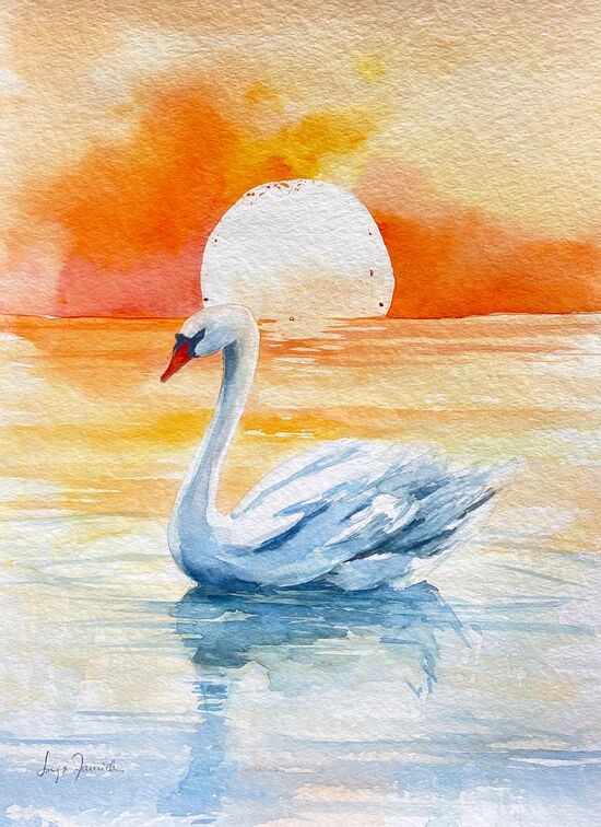 malen am meer schwan im sonnenuntergang Schwan im Sonnenuntergang gemalt