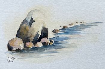 Steine im Aquarell am Meer