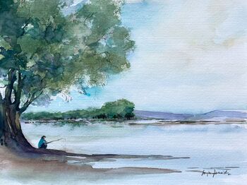 angeln natur aquarell malerei see wasser
