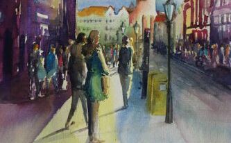 lüneburg hauptstraße stadtszene aquarell gemalt lüneburg