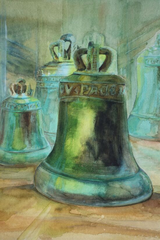 malen am meer glocken Glocken Messing im Aquarell