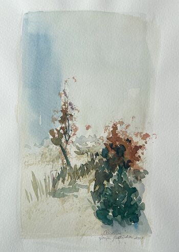 Baum Strauch Landschaft im Aquarell