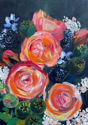 Rosa Rosen Mohnkapseln Acryl