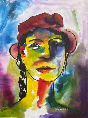 dame aquarell malerei portrait bunt