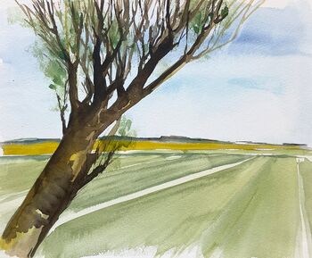 Feld baum land aquarell malerei