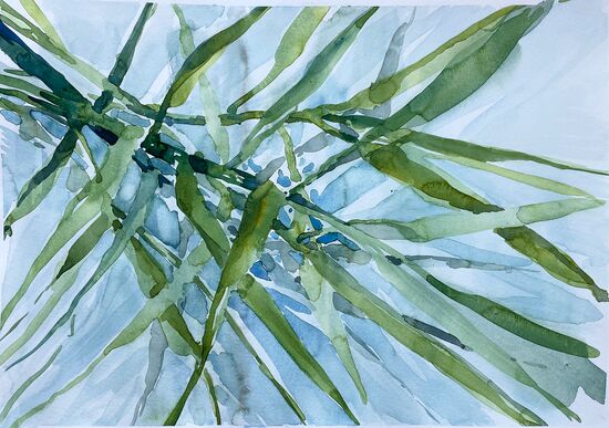 reet blätter aquarell malerei baum haus
