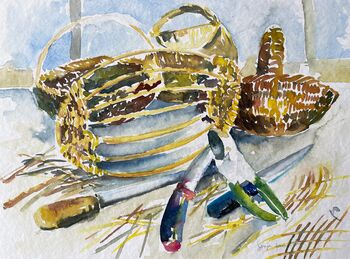 Weidenkörbe Weidenflechterin Aquarell Schere malen