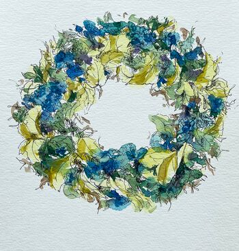 kranz malerei aquarell blau