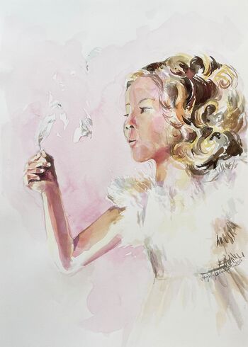 mädchen feder aquarell malerei pusten
