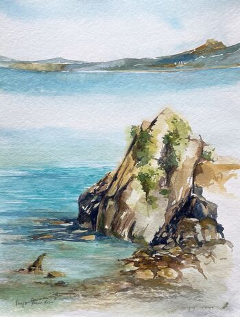 Sizilien Stein Aquarell Meerblick
