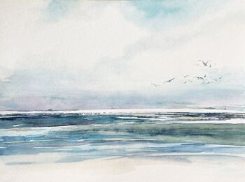 Meeresbild Aquarell mit Möwen