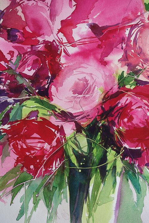 malen am meer rote rosen Rote Rosen Blumen im Aquarell