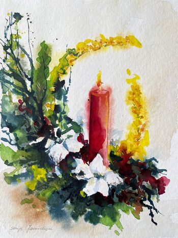 Kerze Adventsgesteck Aquarell malen