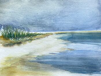 strand sand dünen meer aquarell gras wind