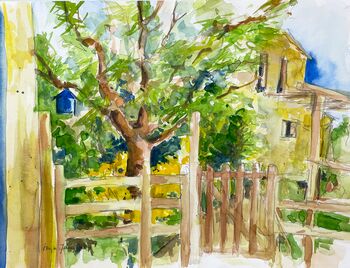 Toskana Baum Zaun Aquarell malen