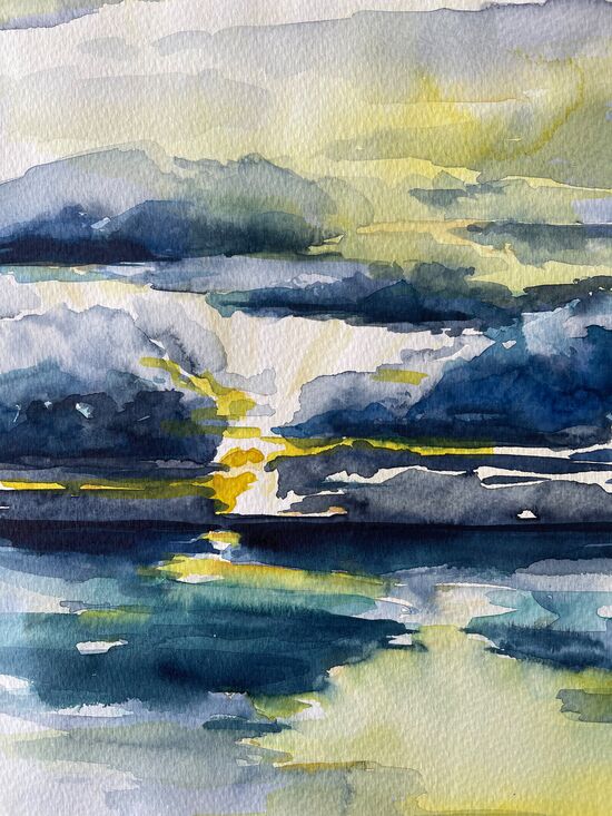 malen am meer sonnenuntergang Sonnenuntergang See Meer Himmel Aquarell