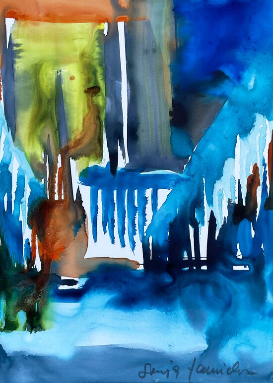 malen am meer abstrakt 4 aquarell malerei steinpapier blau abstrakt
