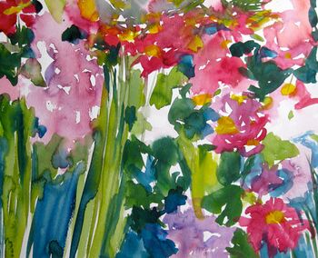 Blumenstrauß bunt pink Blumen abstrakt aquarell malen