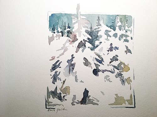 tannen im schnee landschaft im Aquarell