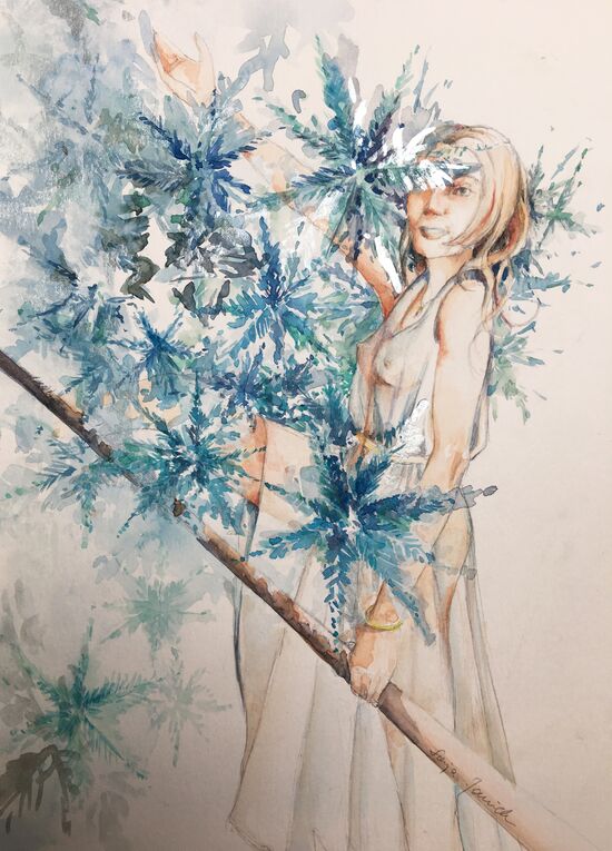 nackte Frau Akt Aquarell