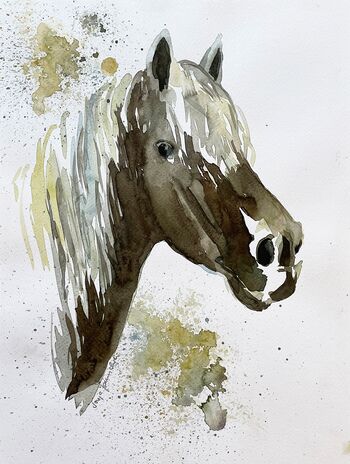 Pferd Pferdeportrait braun Tier malen Aquarell
