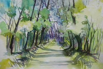 Wald Bäume Allee Weg im Aquarell malen