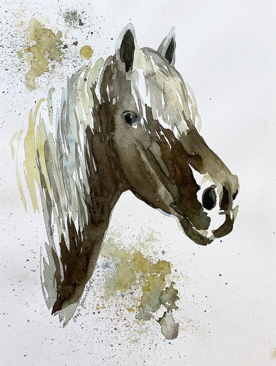 Pferd Pferdeportrait braun Tier malen Aquarell