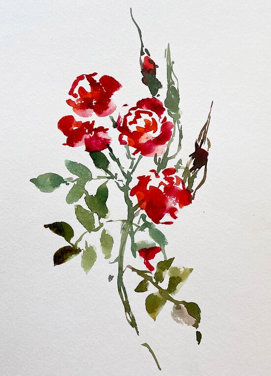 rote Rose chinesische Tuschetechnik