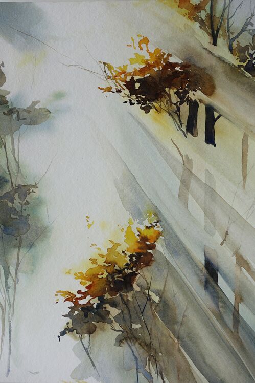 malen am meer baum licht baum mit lichtstrahlen Aquarell malen
