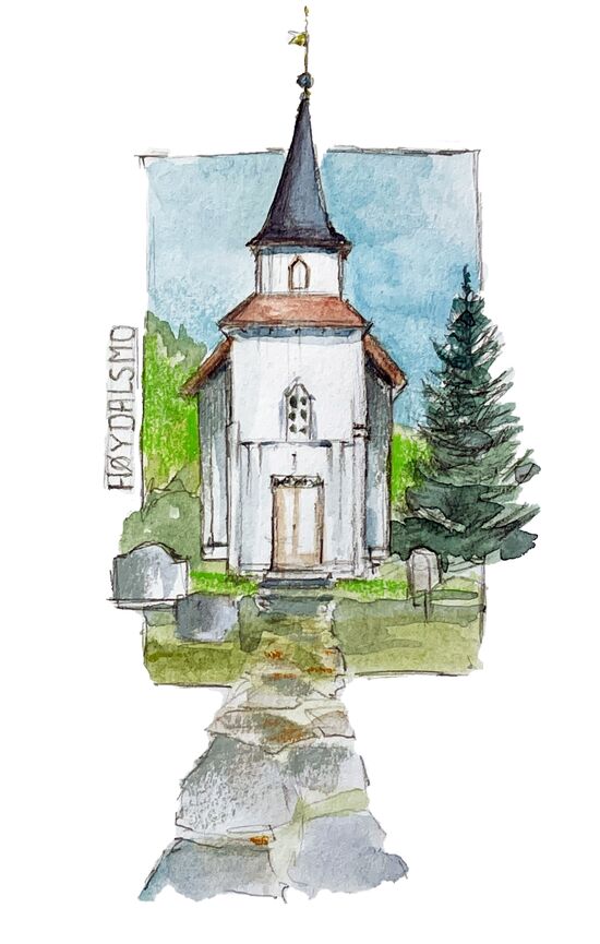 malen am meer Kjerke Floeydalsmo Floeydalsmo Kjerke Norwegen Zeichnung Aquarell