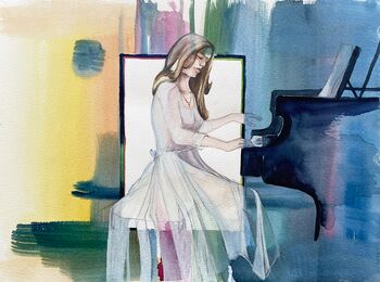 Frau am Klavier elegant malen Aquarell