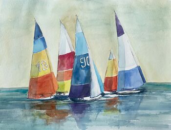 bunte Segel im Meer Aquarell