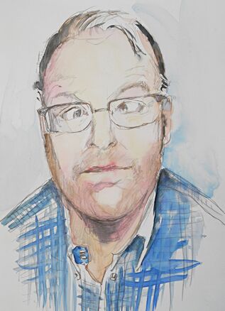 mann schielt aquarell malerei portrait