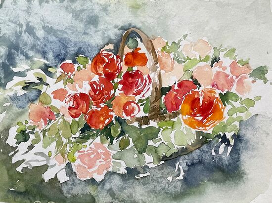 Blumen im Korb Malerei aquarell stillleben