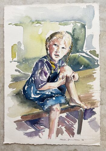 Portrait Mädchen mit Zöpfen Person Aquarell