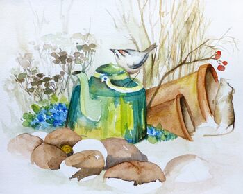 aquarell stillleben maus goldhänchen winter malerei gemälde