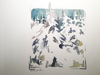 tannen im schnee landschaft im Aquarell