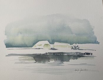 Schnee Häuser Landschaft im Aquarell