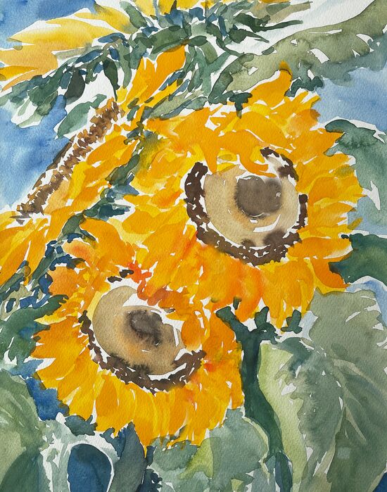 malen am meer sonnenblumen sonnenblumen Blumen im Aquarell