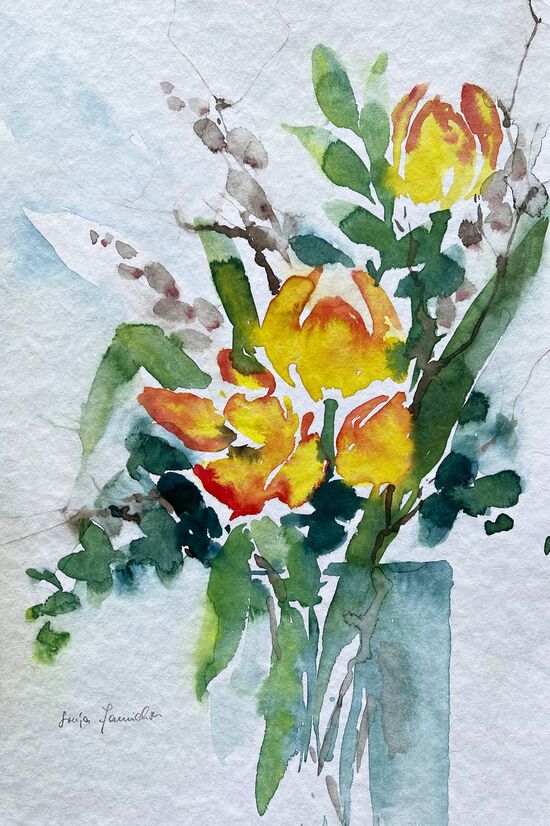 malen am meer tulpen Tulpen Weidenkätzchen Glas Aquarell malen