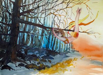 Frau Turnerin Akrobatik in orange aquarell